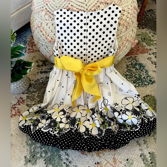 Y2K Bonnie Jean 4T Toddler Girl Cotton Polka Dot Floral Dress Black White Yellow - Picture 4 of 16